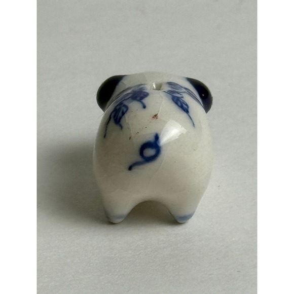 Micro VTG Ceramic Piggy Bank Blue White Delft Floral Collectible Dollhouse 1" - Picture 5 of 6